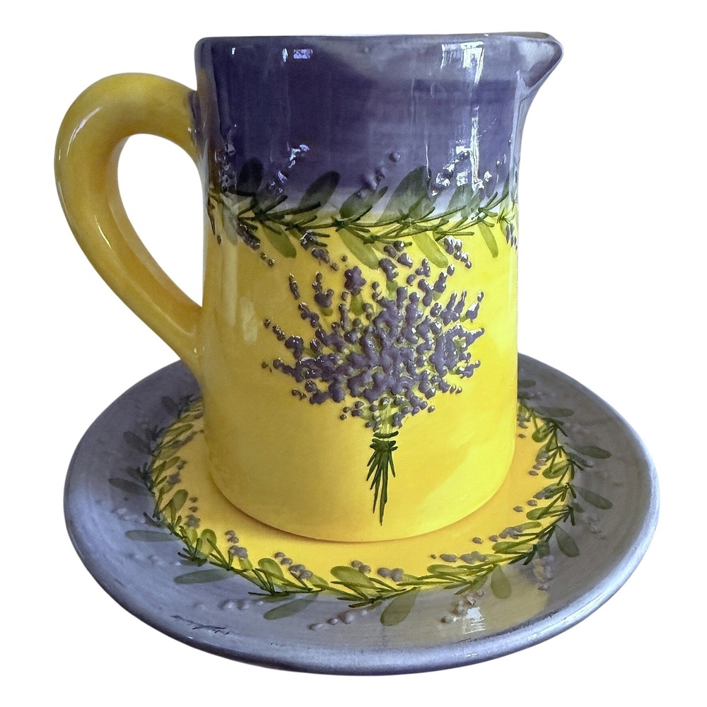 Hand‑Painted French Gravy Pitcher, Underplate • H. Llimona Sayes • Lavender READ